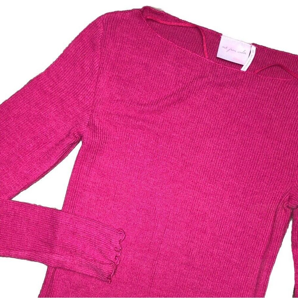Out From Under Top XS Raspberry Pink Ribbed‎ Lettuce Hem UO Long Sleeve Knit NEW